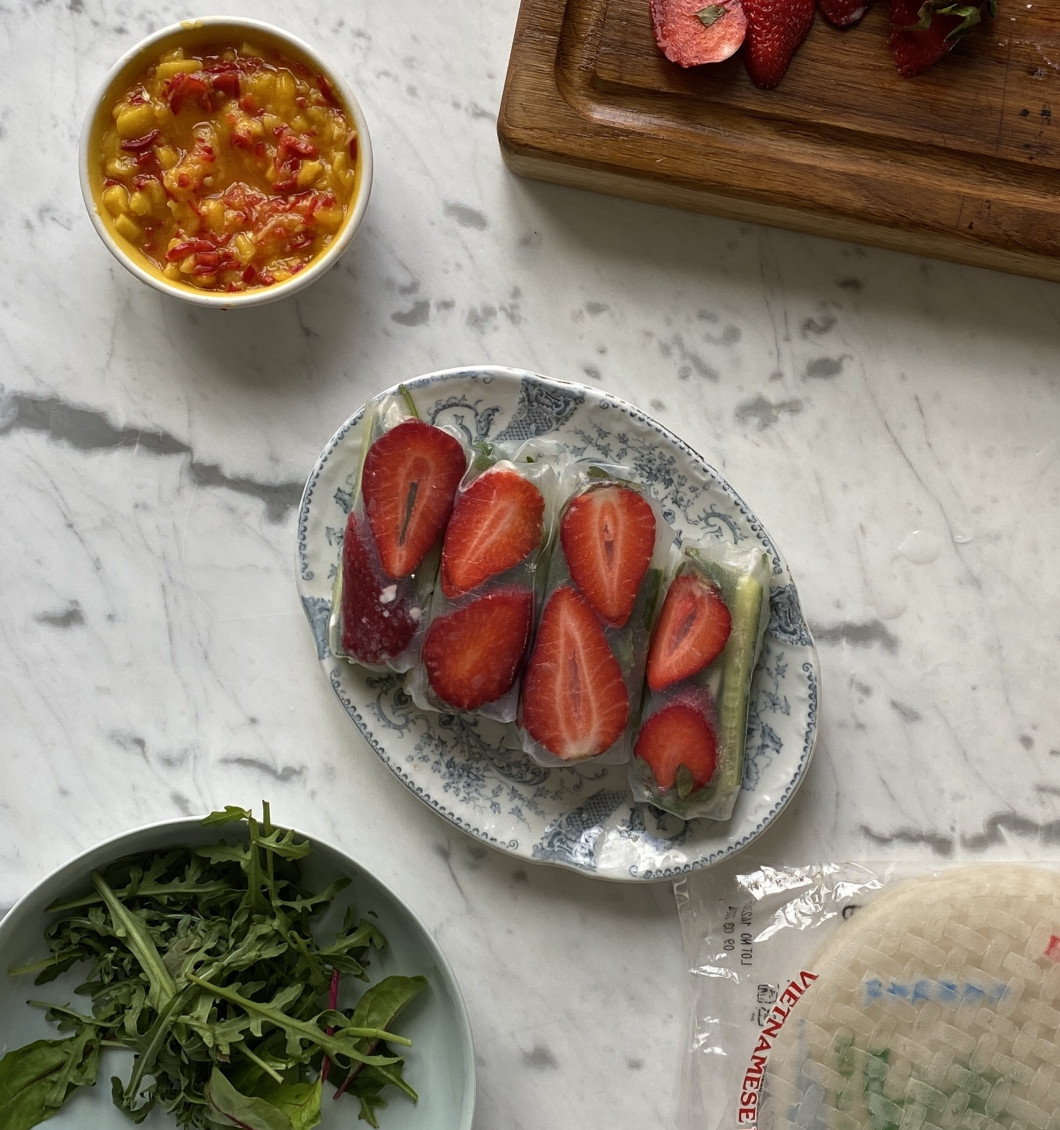 Strawberry, Mint and Feta Summer Rolls